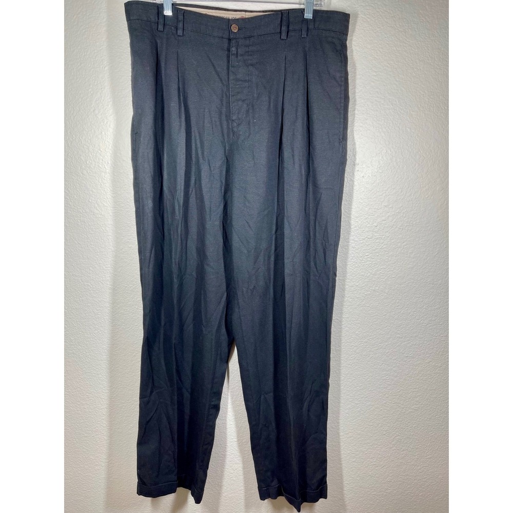 Caribbean Joe Mens 36x32 Black Pleated Linen Blend Dress Pants casual resort